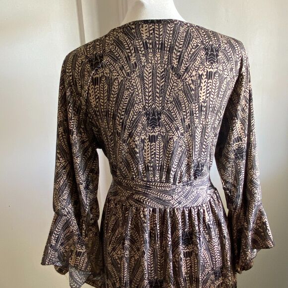 Lapogee Bell Sleeve Boho Elastic Waist Earthy Maxi Dress, size L - Picture 7 of 14